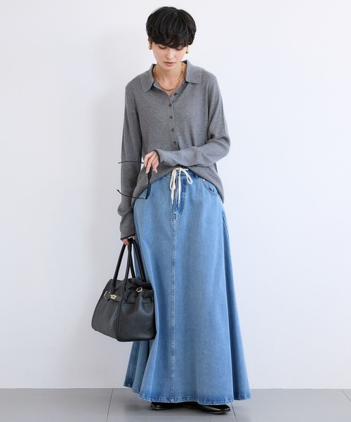 BARNYARDSTORM（バンヤードストーム）の「BARNYARDSTORM / シルクコンソフトリブニット / ハンドウォッシャブル（ニット/セーター・レディース・ネイビー/ベージュ/グレー・FREE）」の20枚目の写真