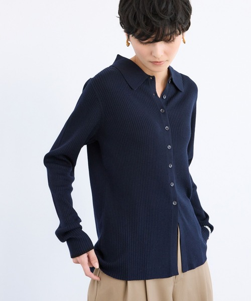 BARNYARDSTORM（バンヤードストーム）の「BARNYARDSTORM / シルクコンソフトリブニット / ハンドウォッシャブル（ニット/セーター・レディース・ネイビー/ベージュ/グレー・FREE）」の12枚目の写真