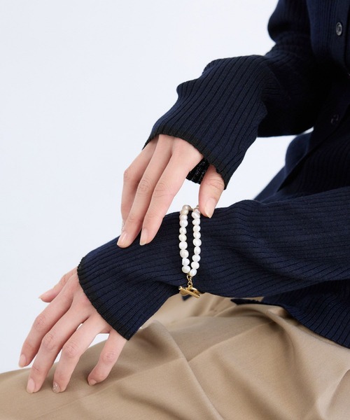 BARNYARDSTORM（バンヤードストーム）の「BARNYARDSTORM / シルクコンソフトリブニット / ハンドウォッシャブル（ニット/セーター・レディース・ネイビー/ベージュ/グレー・FREE）」の15枚目の写真