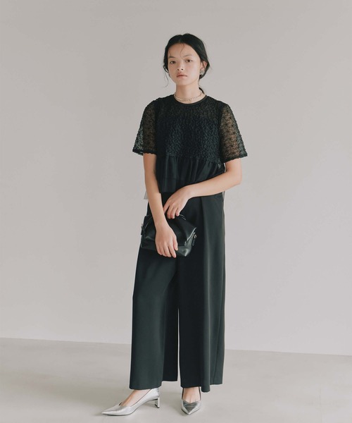 kaene（カエン）の「フルールチュールオールインワン【結婚式 二次会 同窓会 成人式 パーティードレス】（パンツドレス・レディース・ブラック・S/M）」の2枚目の写真