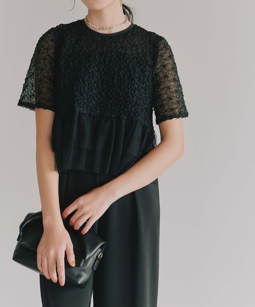 kaene（カエン）の「フルールチュールオールインワン【結婚式 二次会 同窓会 成人式 パーティードレス】（パンツドレス・レディース・ブラック・S/M）」の4枚目の写真