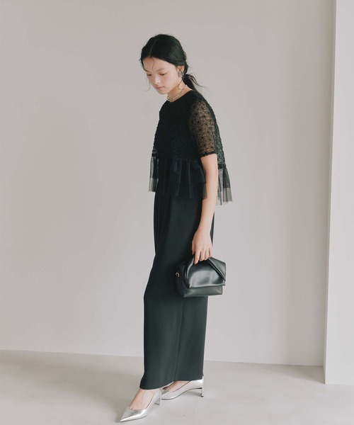 kaene（カエン）の「フルールチュールオールインワン【結婚式 二次会 同窓会 成人式 パーティードレス】（パンツドレス・レディース・ブラック・S/M）」の5枚目の写真