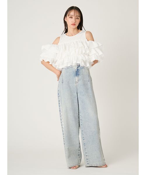 FRAY I.D（フレイアイディー）の「サイドラインワイドデニムパンツ（デニムパンツ・レディース・ブラック/ライトブルー/ブルー・0/1）」の16枚目の写真