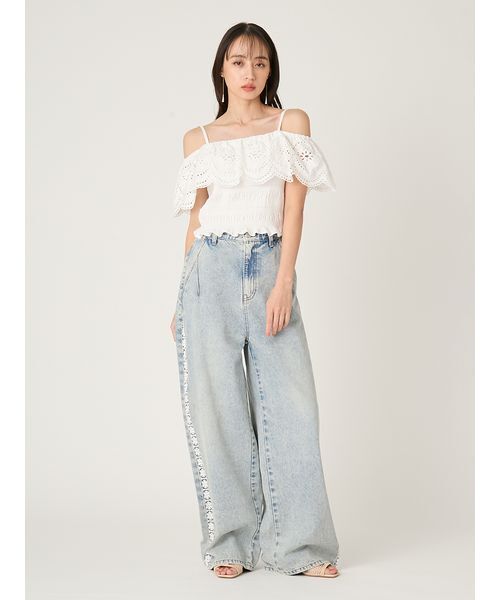 FRAY I.D（フレイアイディー）の「サイドラインワイドデニムパンツ（デニムパンツ・レディース・ブラック/ライトブルー/ブルー・0/1）」の17枚目の写真