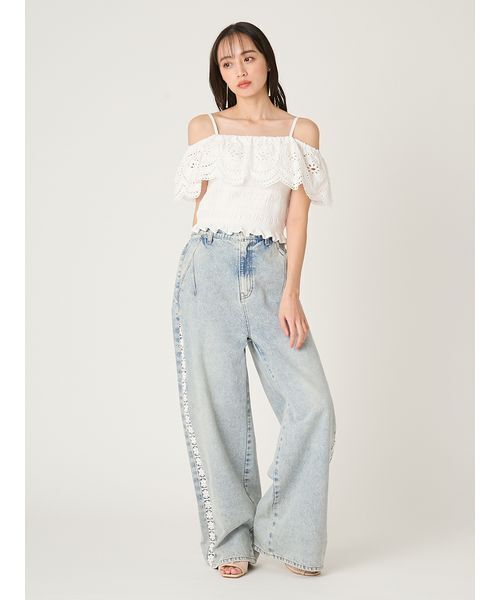 FRAY I.D（フレイアイディー）の「サイドラインワイドデニムパンツ（デニムパンツ・レディース・ブラック/ライトブルー/ブルー・0/1）」の18枚目の写真