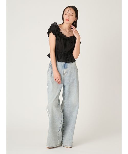 FRAY I.D（フレイアイディー）の「サイドラインワイドデニムパンツ（デニムパンツ・レディース・ブラック/ライトブルー/ブルー・0/1）」の20枚目の写真