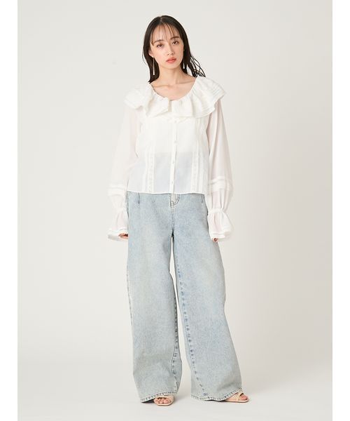 FRAY I.D（フレイアイディー）の「サイドラインワイドデニムパンツ（デニムパンツ・レディース・ブラック/ライトブルー/ブルー・0/1）」の21枚目の写真