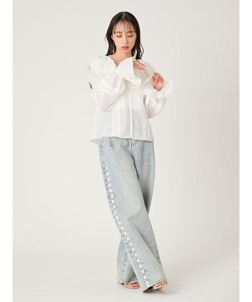 FRAY I.D（フレイアイディー）の「サイドラインワイドデニムパンツ（デニムパンツ・レディース・ブラック/ライトブルー/ブルー・0/1）」の22枚目の写真