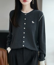 配色ライン入りロゴ刺繍カーディガン