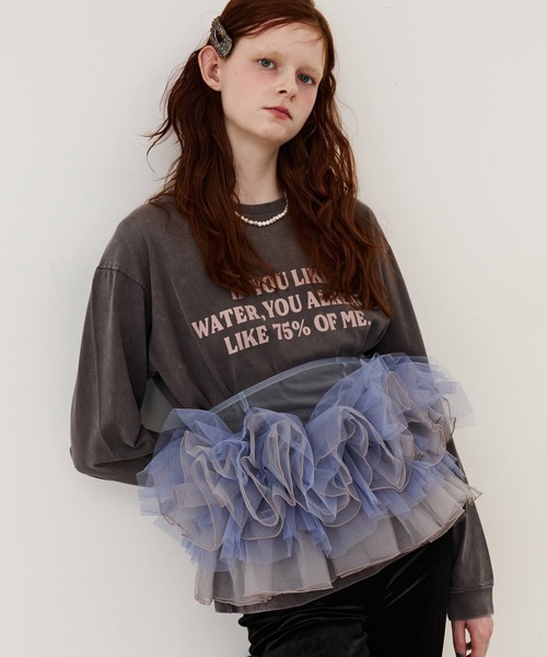 J1U by LA BELLE ETUDE(ジユウバイラベルエチュード)の「IF YOU LIKE Long Tee(Tシャツ/カットソー・レディース・ブルー/チャコールグレー/レッド・0/1)」の6枚目の写真