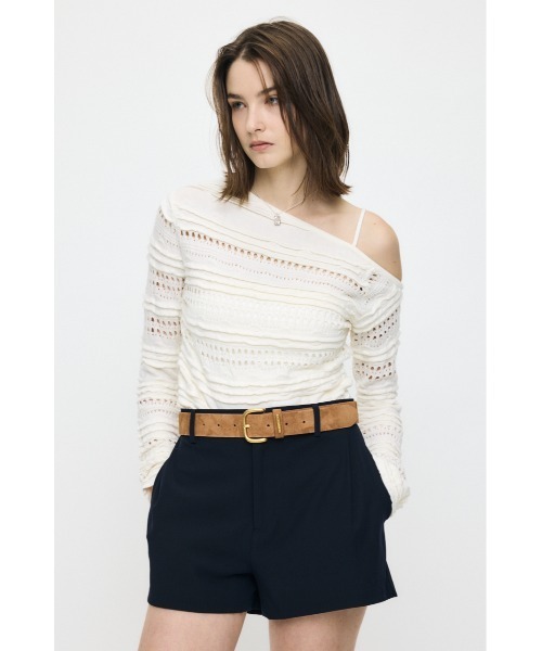 MOUSSY(マウジー)の「【26年SS新作】RANDOM STRIPE OFF SHOULDER トップス(ニット/セーター・レディース・ブルー系その他/イエロー系その他/ブラック/アイボリー/杢グレー・FREE)」の2枚目の写真