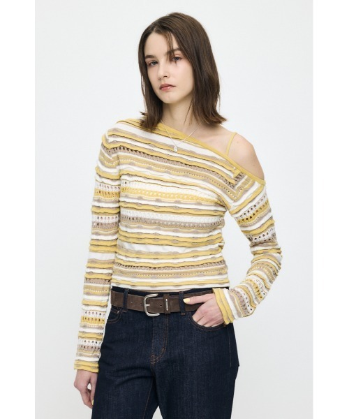 MOUSSY(マウジー)の「【26年SS新作】RANDOM STRIPE OFF SHOULDER トップス(ニット/セーター・レディース・ブルー系その他/イエロー系その他/ブラック/アイボリー/杢グレー・FREE)」の13枚目の写真