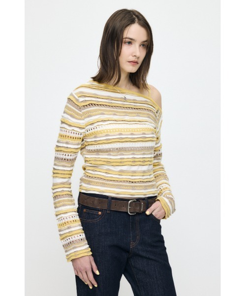 MOUSSY(マウジー)の「【26年SS新作】RANDOM STRIPE OFF SHOULDER トップス(ニット/セーター・レディース・ブルー系その他/イエロー系その他/ブラック/アイボリー/杢グレー・FREE)」の14枚目の写真