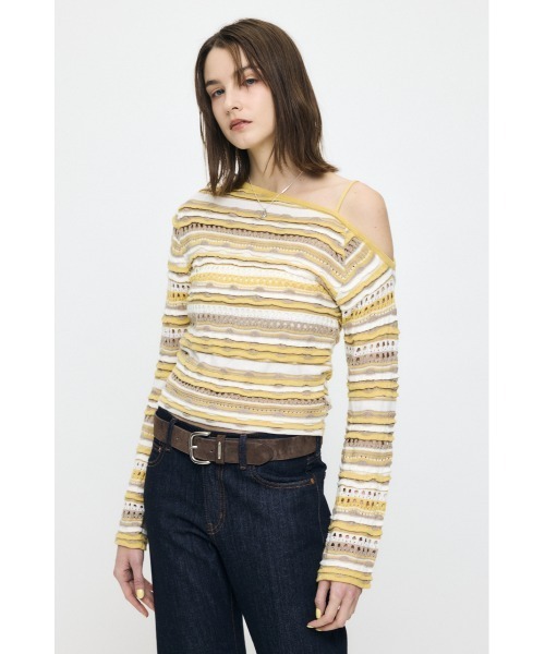 MOUSSY(マウジー)の「【26年SS新作】RANDOM STRIPE OFF SHOULDER トップス(ニット/セーター・レディース・ブルー系その他/イエロー系その他/ブラック/アイボリー/杢グレー・FREE)」の15枚目の写真