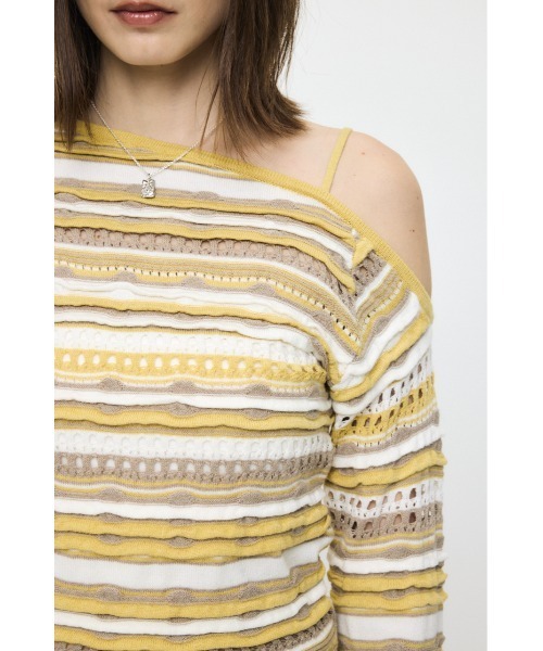 MOUSSY(マウジー)の「【26年SS新作】RANDOM STRIPE OFF SHOULDER トップス(ニット/セーター・レディース・ブルー系その他/イエロー系その他/ブラック/アイボリー/杢グレー・FREE)」の19枚目の写真