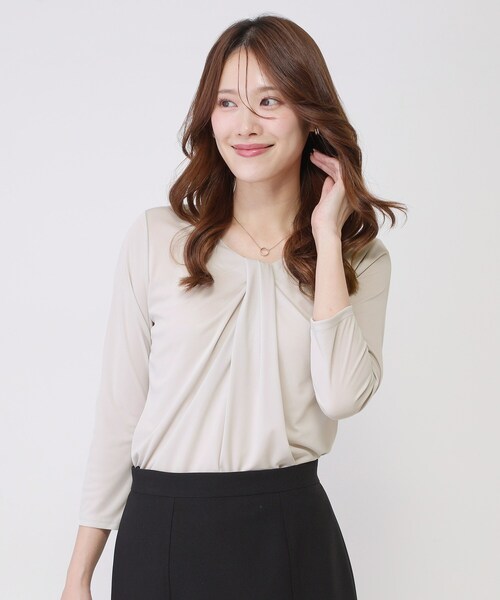 COUP DE CHANCE（クードシャンス）の「【手洗い可／日本製／7分袖】しなやかな落ち感のカットソー（Tシャツ/カットソー・レディース・ブラック/ホワイト/ライトグレー・34/36/38/40）」の3枚目の写真