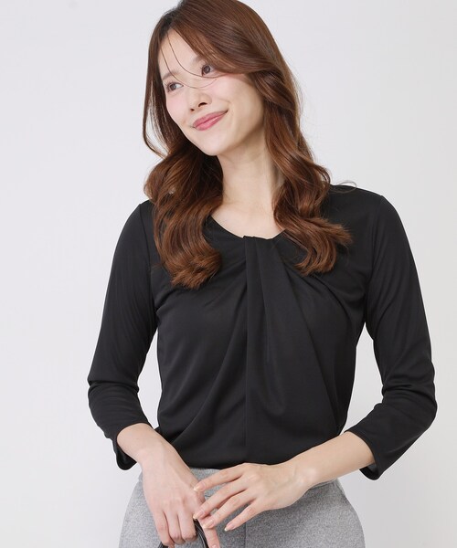 COUP DE CHANCE（クードシャンス）の「【手洗い可／日本製／7分袖】しなやかな落ち感のカットソー（Tシャツ/カットソー・レディース・ブラック/ホワイト/ライトグレー・34/36/38/40）」の2枚目の写真