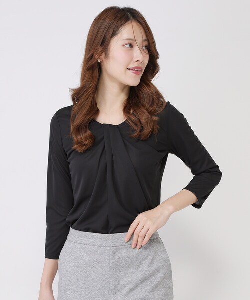 COUP DE CHANCE（クードシャンス）の「【手洗い可／日本製／7分袖】しなやかな落ち感のカットソー（Tシャツ/カットソー・レディース・ブラック/ホワイト/ライトグレー・34/36/38/40）」の12枚目の写真