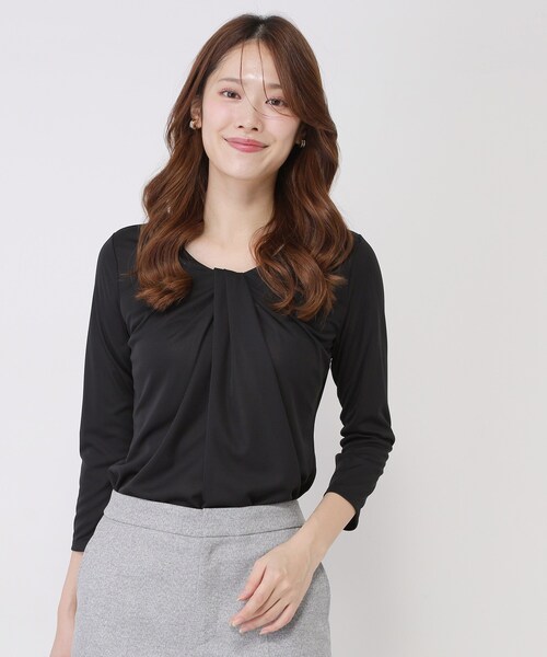 COUP DE CHANCE（クードシャンス）の「【手洗い可／日本製／7分袖】しなやかな落ち感のカットソー（Tシャツ/カットソー・レディース・ブラック/ホワイト/ライトグレー・34/36/38/40）」の13枚目の写真