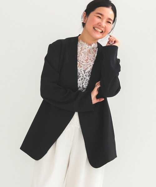 Demi-Luxe BEAMS（デミルクス ビームス）の「ドライカルゼ ベルテッド ジャケット（ノーカラージャケット・レディース・ブラック/ベージュ・36/38）」の19枚目の写真