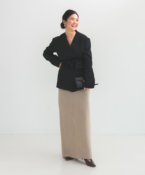 Demi-Luxe BEAMS（デミルクス ビームス）の「ドライカルゼ ベルテッド ジャケット（ノーカラージャケット・レディース・ブラック/ベージュ・36/38）」の21枚目の写真