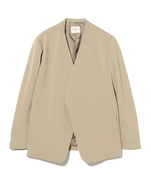 Demi-Luxe BEAMS(デミルクス ビームス)の「ドライカルゼ ベルテッド ジャケット(ノーカラージャケット・レディース・ブラック/ベージュ・36/38)」の9枚目の写真