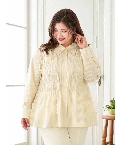 大きいサイズ】【Sasaki Mikiコラボ】ストライプシャーリングブラウス