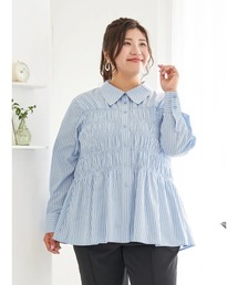 【大きいサイズ】【Sasaki Mikiコラボ】ストライプシャーリングブラウス