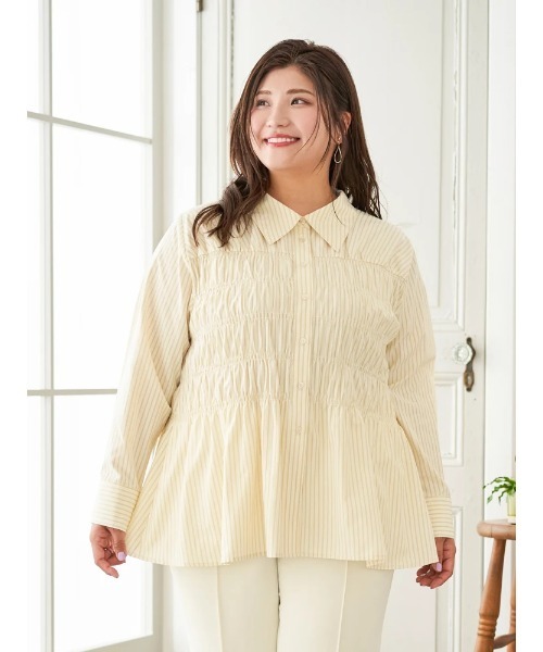 Re-J&SUPURE(リジェイアンドスプル)の「【大きいサイズ】【Sasaki Mikiコラボ】ストライプシャーリングブラウス(シャツ/ブラウス・レディース・イエロー/ブルー・XXX-LARGE/XX-LARGE/XXXX-LARGE)」の4枚目の写真