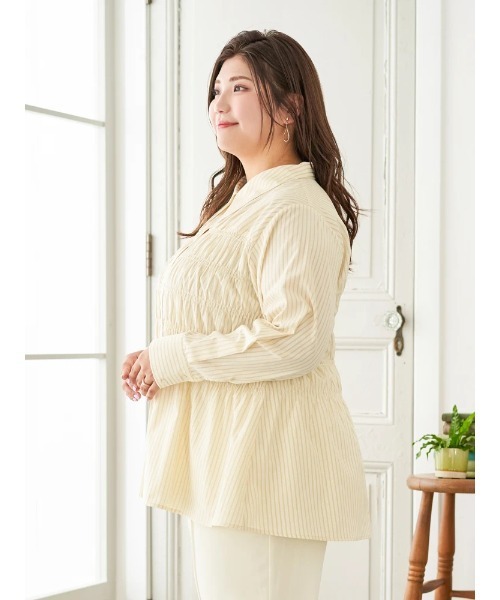Re-J&SUPURE(リジェイアンドスプル)の「【大きいサイズ】【Sasaki Mikiコラボ】ストライプシャーリングブラウス(シャツ/ブラウス・レディース・イエロー/ブルー・XXX-LARGE/XX-LARGE/XXXX-LARGE)」の5枚目の写真
