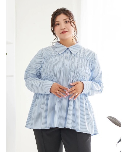 Re-J&SUPURE(リジェイアンドスプル)の「【大きいサイズ】【Sasaki Mikiコラボ】ストライプシャーリングブラウス(シャツ/ブラウス・レディース・イエロー/ブルー・XXX-LARGE/XX-LARGE/XXXX-LARGE)」の19枚目の写真