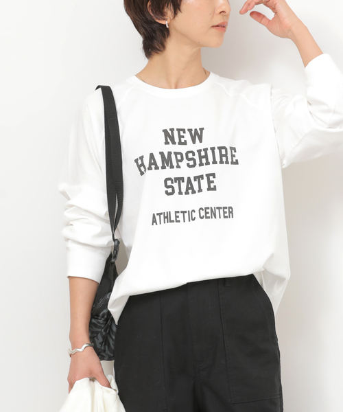 JOURNAL STANDARD relume（ジャーナルスタンダード　レリューム）の「ラグランスリーブカレッジロングスリーブTEE（Tシャツ/カットソー・レディース・ピンク/ライトホワイト/ブラック×ブラック/オフホワイト・FREE）」の2枚目の写真