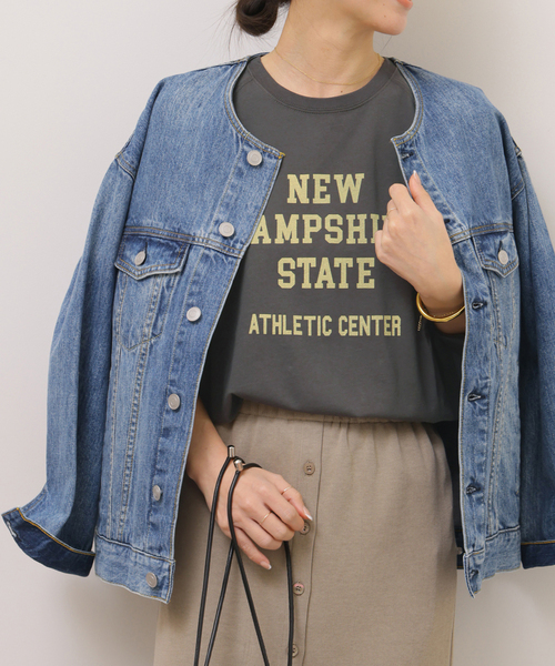 JOURNAL STANDARD relume（ジャーナルスタンダード　レリューム）の「ラグランスリーブカレッジロングスリーブTEE（Tシャツ/カットソー・レディース・ピンク/ライトホワイト/ブラック×ブラック/オフホワイト・FREE）」の9枚目の写真