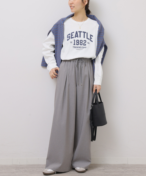 JOURNAL STANDARD relume（ジャーナルスタンダード　レリューム）の「ラグランスリーブカレッジロングスリーブTEE（Tシャツ/カットソー・レディース・ピンク/ライトホワイト/ブラック×ブラック/オフホワイト・FREE）」の22枚目の写真