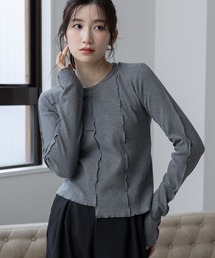 slattgir | 高身長　アシメ切替クロップドテレコ長袖Ｔシャツ（トールサイズ）Essenave(Tシャツ/カットソー)