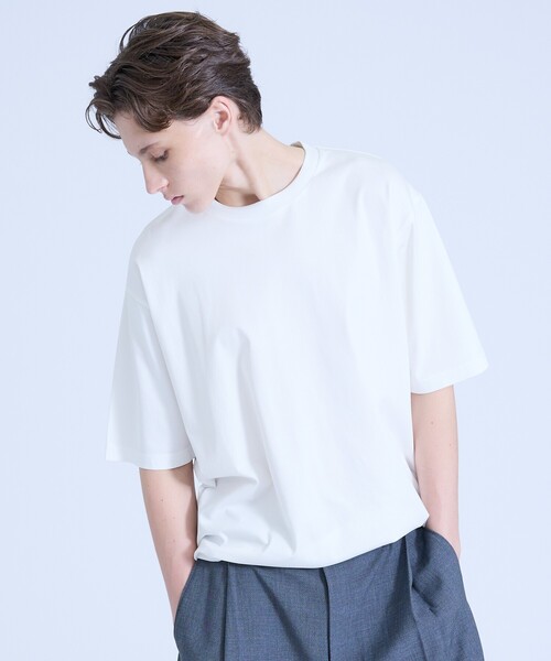 ABAHOUSE(アバハウス)の「KNIT COLLAR コットンポンチ クルーネック半袖Tシャツ / リラックスフィット(Tシャツ/カットソー・メンズ・グレイッシュブルー/ブラック/ホワイト/ベージュ・44/46/48)」の2枚目の写真