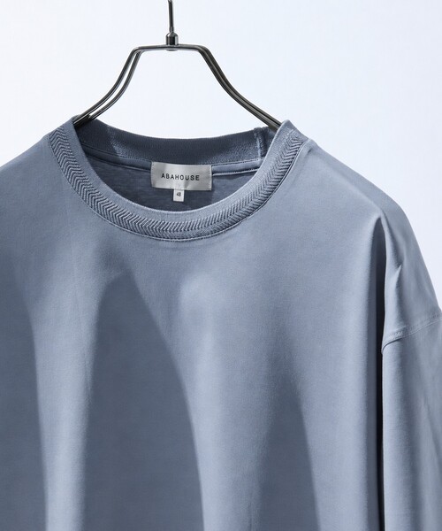 ABAHOUSE(アバハウス)の「KNIT COLLAR コットンポンチ クルーネック半袖Tシャツ / リラックスフィット(Tシャツ/カットソー・メンズ・グレイッシュブルー/ブラック/ホワイト/ベージュ・44/46/48)」の1枚目の写真
