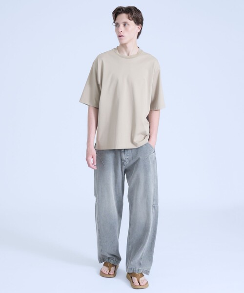 ABAHOUSE(アバハウス)の「KNIT COLLAR コットンポンチ クルーネック半袖Tシャツ / リラックスフィット(Tシャツ/カットソー・メンズ・グレイッシュブルー/ブラック/ホワイト/ベージュ・44/46/48)」の5枚目の写真