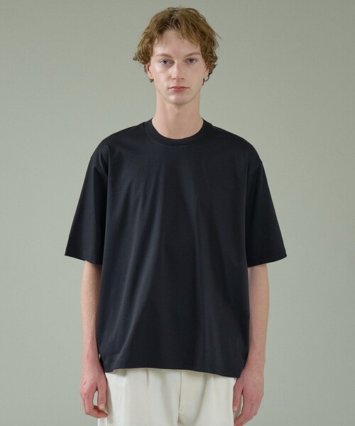 ABAHOUSE(アバハウス)の「KNIT COLLAR コットンポンチ クルーネック半袖Tシャツ / リラックスフィット(Tシャツ/カットソー・メンズ・グレイッシュブルー/ブラック/ホワイト/ベージュ・44/46/48)」の6枚目の写真