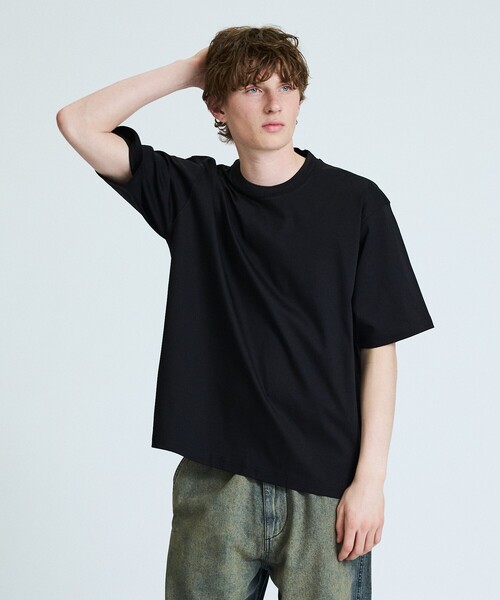 ABAHOUSE(アバハウス)の「KNIT COLLAR コットンポンチ クルーネック半袖Tシャツ / リラックスフィット(Tシャツ/カットソー・メンズ・グレイッシュブルー/ブラック/ホワイト/ベージュ・44/46/48)」の13枚目の写真