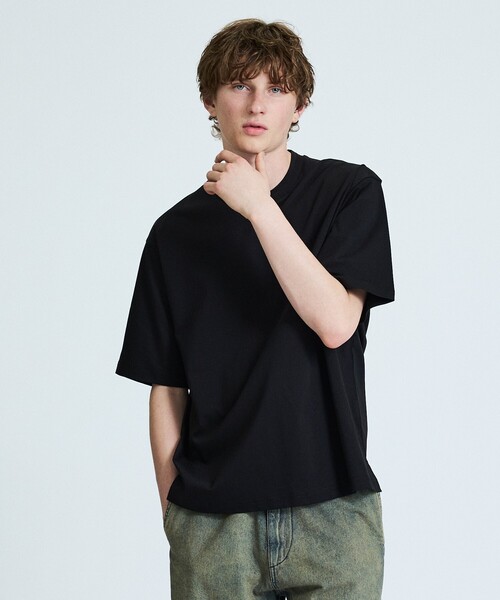 ABAHOUSE(アバハウス)の「KNIT COLLAR コットンポンチ クルーネック半袖Tシャツ / リラックスフィット(Tシャツ/カットソー・メンズ・グレイッシュブルー/ブラック/ホワイト/ベージュ・44/46/48)」の14枚目の写真