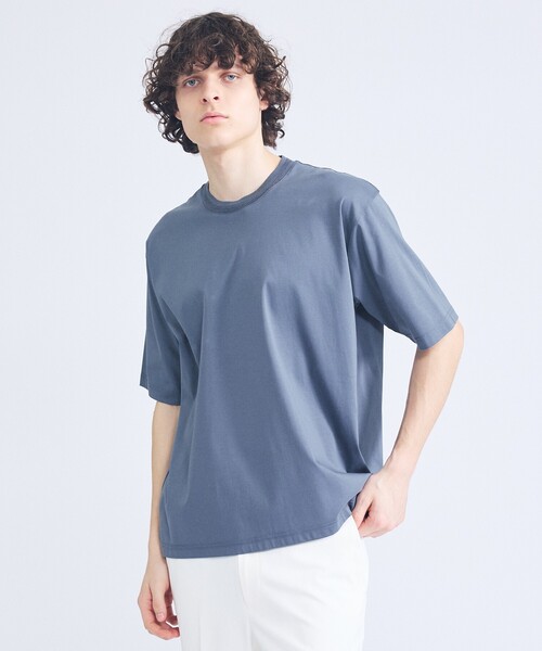 ABAHOUSE(アバハウス)の「KNIT COLLAR コットンポンチ クルーネック半袖Tシャツ / リラックスフィット(Tシャツ/カットソー・メンズ・グレイッシュブルー/ブラック/ホワイト/ベージュ・44/46/48)」の21枚目の写真