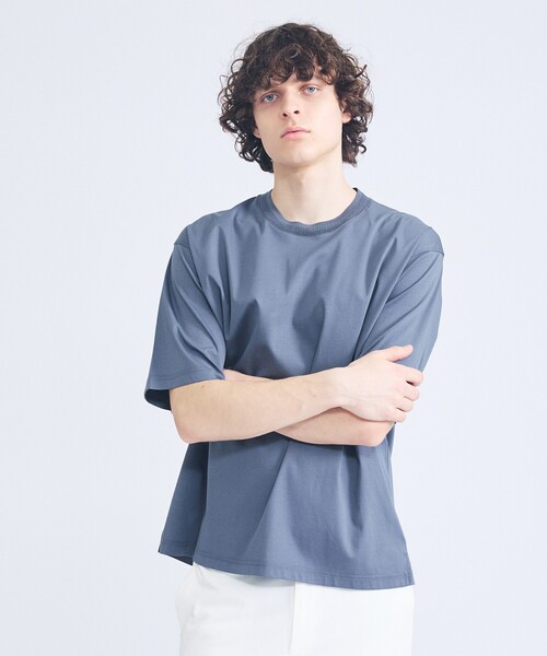 ABAHOUSE(アバハウス)の「KNIT COLLAR コットンポンチ クルーネック半袖Tシャツ / リラックスフィット(Tシャツ/カットソー・メンズ・グレイッシュブルー/ブラック/ホワイト/ベージュ・44/46/48)」の22枚目の写真
