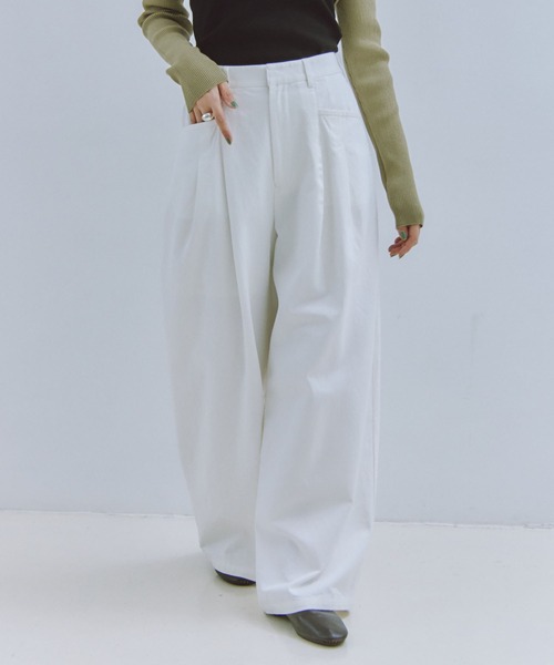 Obis&(オビスアンド)の「【再入荷・新色追加】カーブタックワイドパンツ(その他パンツ・レディース・オリーブ/オフホワイト/チャコールグレー/ブラウン/ブラック・L/M)」の9枚目の写真