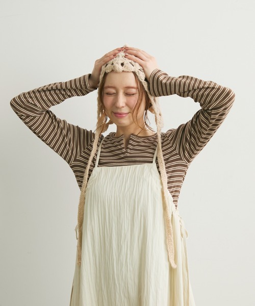 Crisp(クリスプ)の「キーネックボーダーリブTシャツ(Tシャツ/カットソー・レディース・ブラウン/アイボリー・FREE)」の3枚目の写真