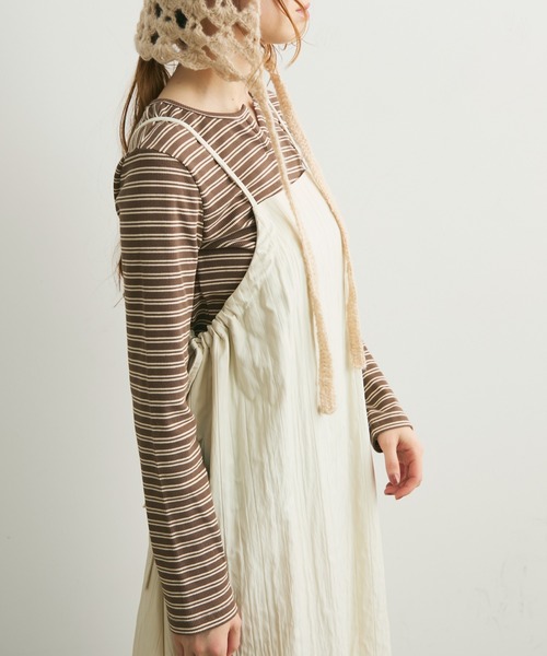 Crisp(クリスプ)の「キーネックボーダーリブTシャツ(Tシャツ/カットソー・レディース・ブラウン/アイボリー・FREE)」の5枚目の写真