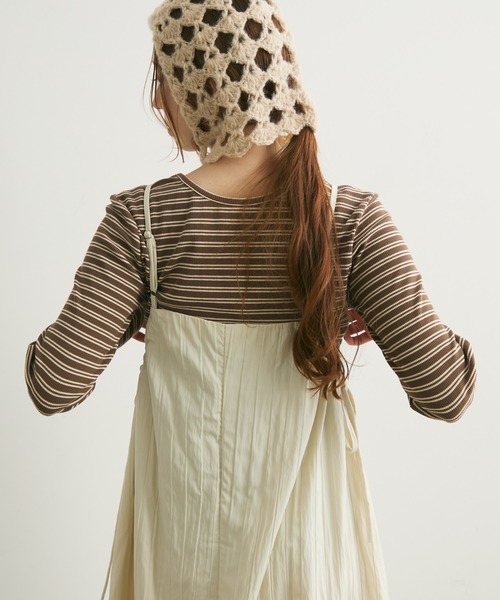 Crisp(クリスプ)の「キーネックボーダーリブTシャツ(Tシャツ/カットソー・レディース・ブラウン/アイボリー・FREE)」の6枚目の写真