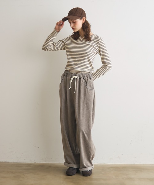 Crisp(クリスプ)の「キーネックボーダーリブTシャツ(Tシャツ/カットソー・レディース・ブラウン/アイボリー・FREE)」の15枚目の写真