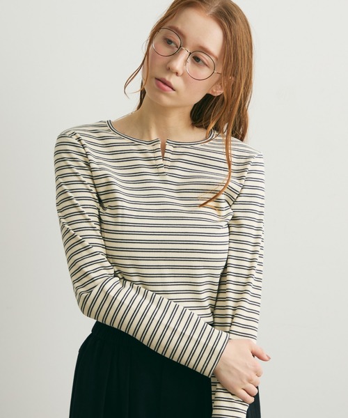 Crisp(クリスプ)の「キーネックボーダーリブTシャツ(Tシャツ/カットソー・レディース・ブラウン/アイボリー・FREE)」の18枚目の写真