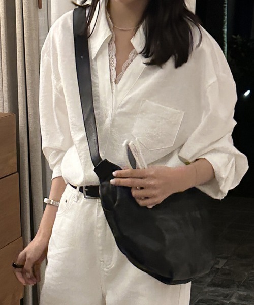 ReRe(リリ)の「レースネック×ストライプシャツ(シャツ/ブラウス・レディース・ブルー/ホワイト・FREE)」の5枚目の写真